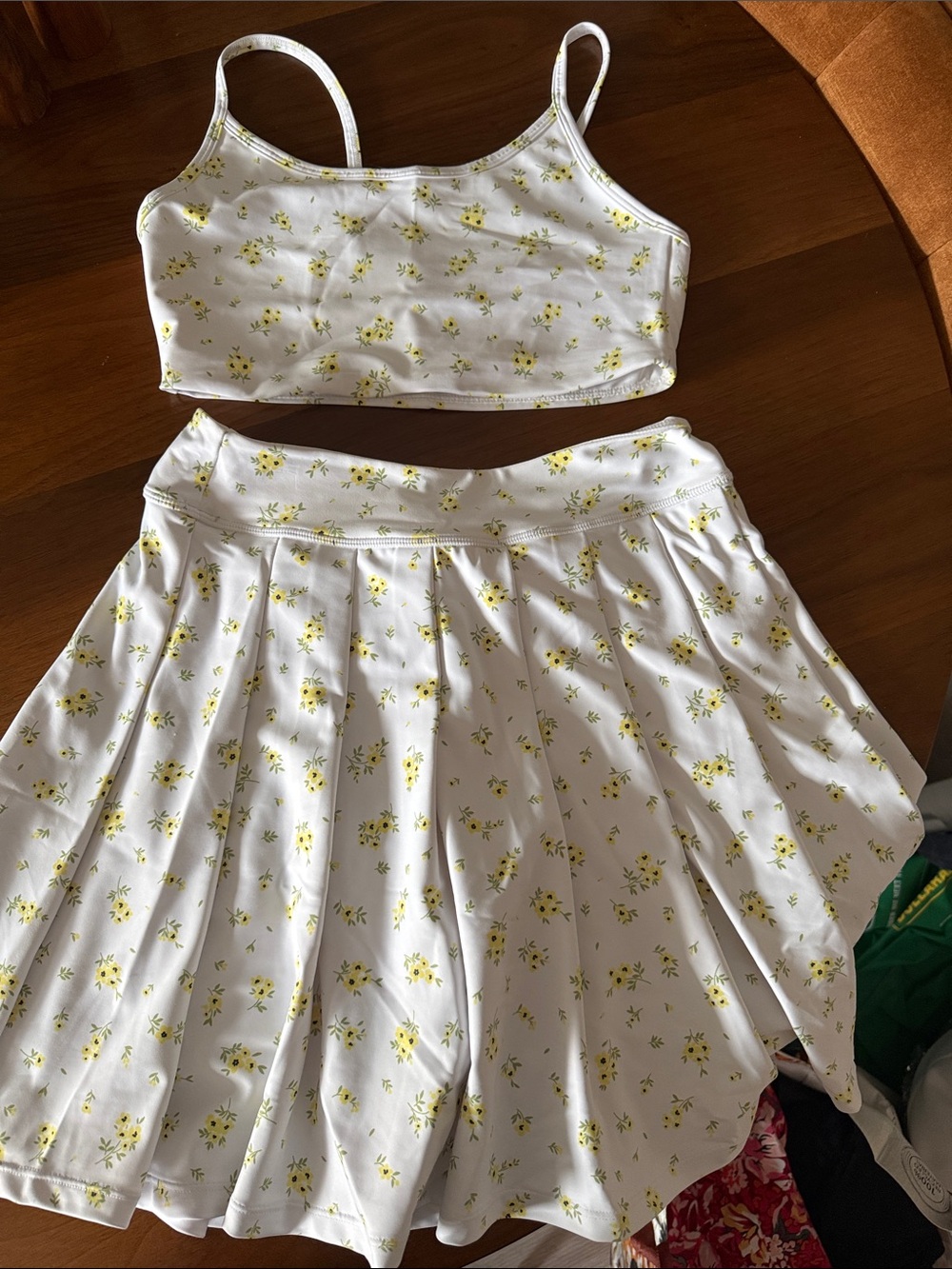 Aqua White Floral Two-Piece Crop Top & Skirt Set